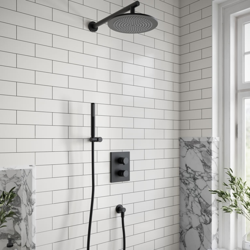 Lifestyle image of Villeroy & Boch Matt Black Round Complete Shower Set